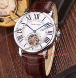Faux Cartier Watches - White Roman Dial Brown Leather Band